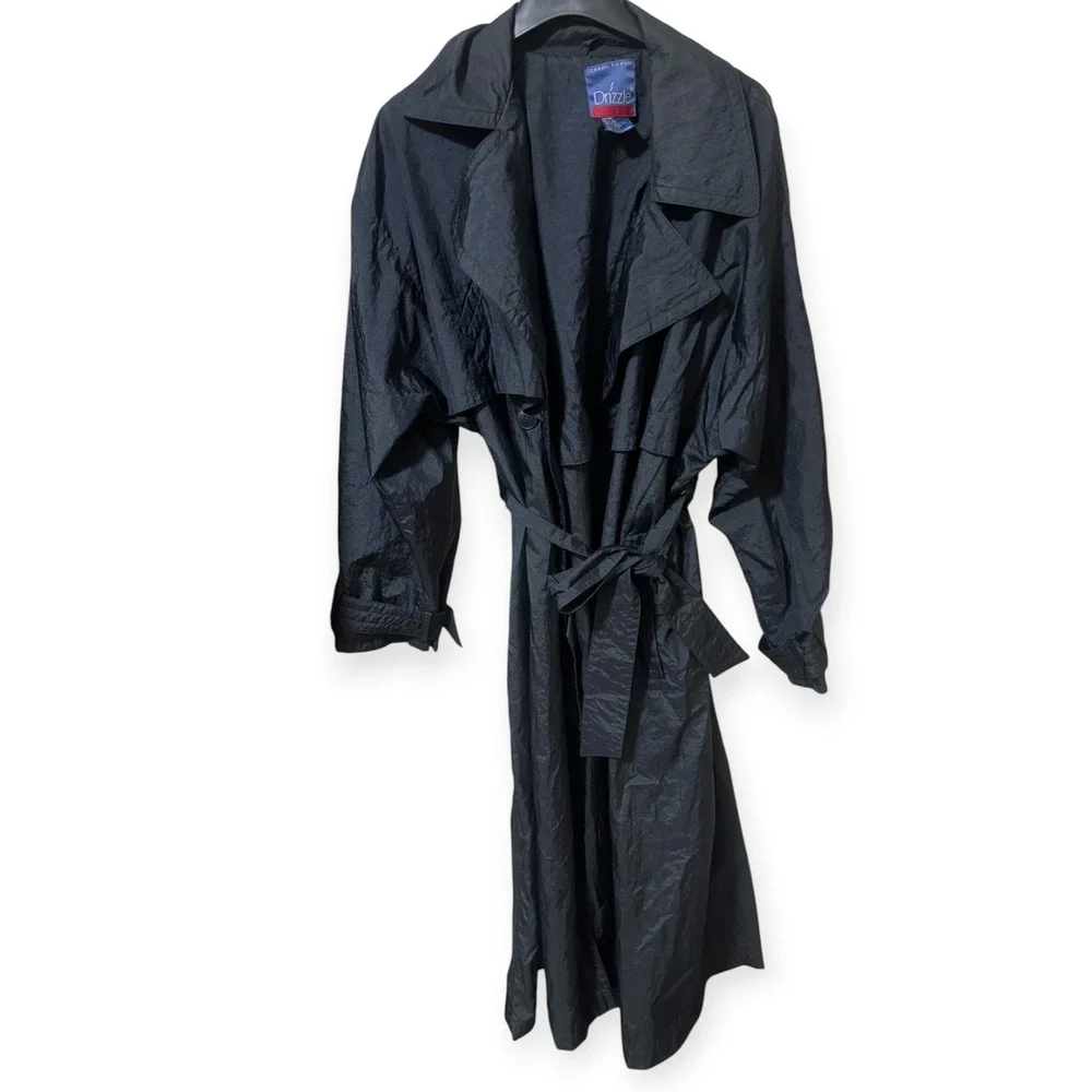 Carol Cohen Drizzle VTG Nylon Trench Coat oversized Rain Jacket Sz L belted